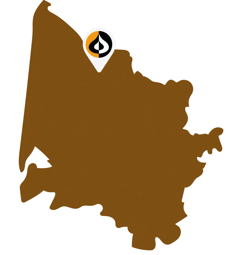 carte de la Gironde avec un marqueur à Bordeaux pour sitier l'entreprise